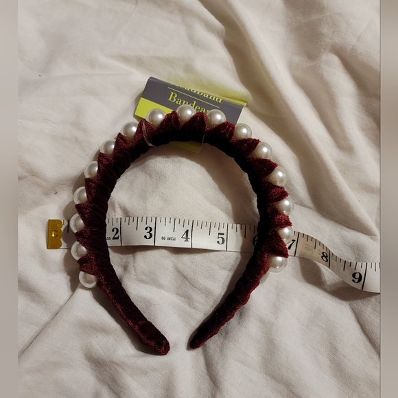 NWT OVERSIZED FAUX PEARL BURGUNDY VELVET HEADBAND HAIR HAT VEIL FASCINATOR - Picture 6 of 7
